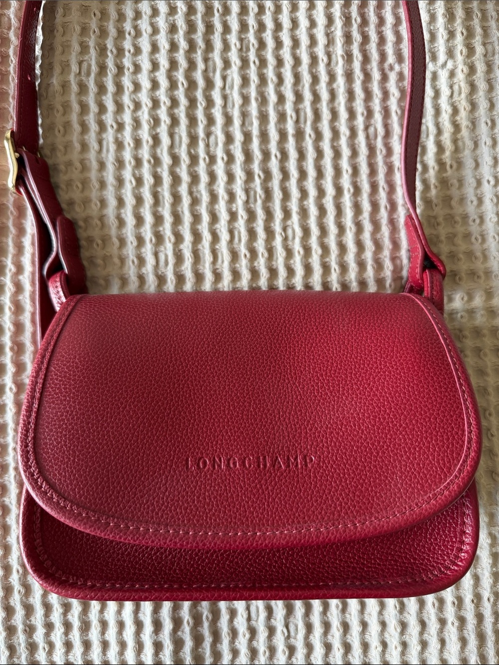 Longchamp Deep Red Pebbled Leather Crossbody Bag